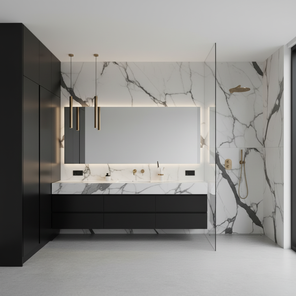 Baño moderno a juego con la cocina