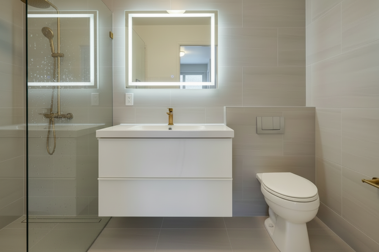 Baño reformado con mampara hiperrealista