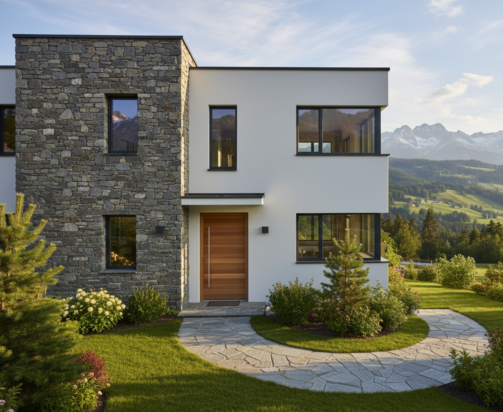Fachada Chalet con Piedra y Vistas