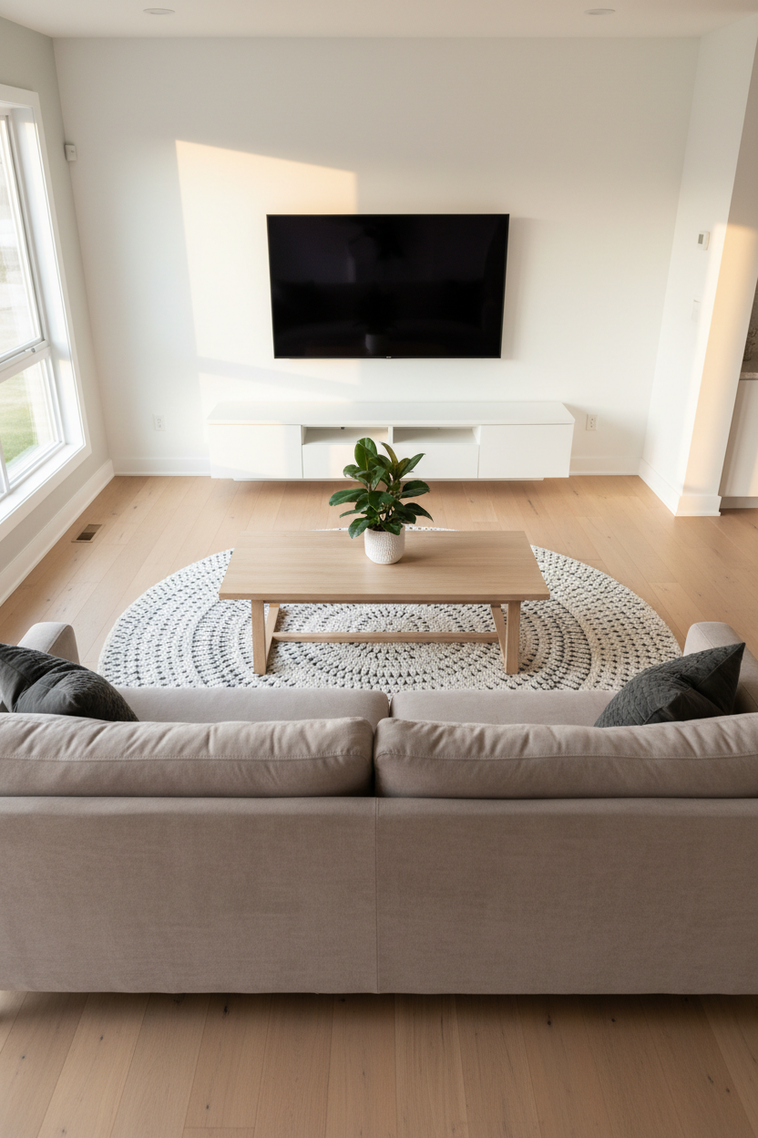 Salón - vista desde detrás del sofá hacia la TV
